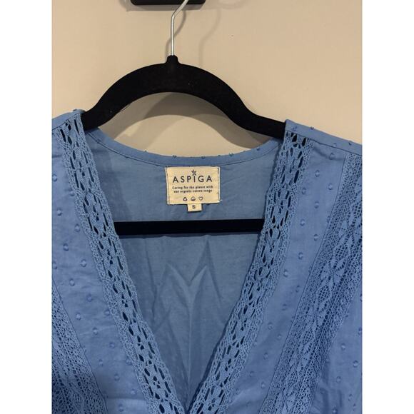Aspiga Ruby Lace Embroidered Midi Dress Blue S V Neck Organic Cotton Small - Picture 4 of 10